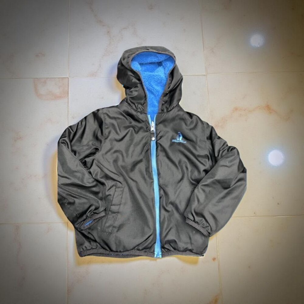 Rugged Bear Reversible Black Blue Quilted Fleece Hoodie Jacket Size 5